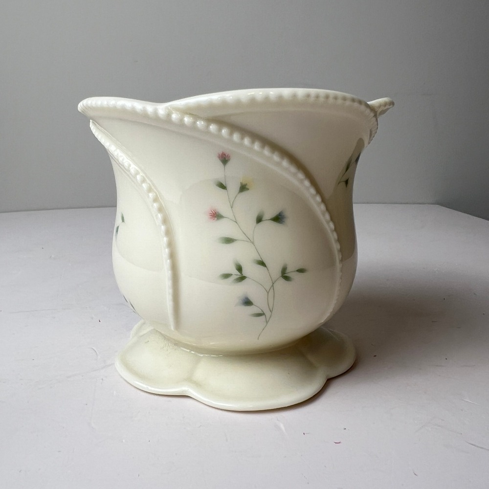 SKL Ceramic Floral Planter Vase Small Cream Beaded Scalloped Base Cottagecore